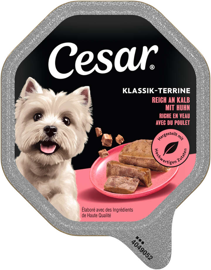 Cesar Hunde-Nassfutter Klassik-Terrine mit zartem Kalb und Geflügel